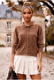 Brown Polo Collar Cuffed Sleeves Tie-Up Front Decorative Buttoned Non-Opening Stitched Knitwear Sweater 60 60 - 3