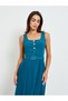 Midi A-Line Sleeveless Plain Blue Dress - 2