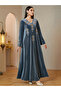 Grey Velvet Embroidered Maxi Jalabiya Dress
