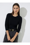 Black Textured Rib Long Sleeve Knit Top