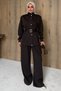 Belted Snap Detail Bitter Brown Double Set - 3