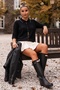 Black Polo Collar, Cuffed Sleeves, Tie-Up Front, Decorative Buttons, Non-Opening Stitched, Glittery Knitwear Sweater 60 60 - 6