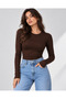 Women's Fingerless Long Sleeve Crew Neck 100% Cotton Bodysuit Ovv-1