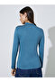 Blue Solid High Neck Knit Top - 5