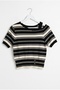 Black-Ecru Asymmetric Collar Short Sleeve Striped Hem Buttoned Casual Knitwear Sweater 60 60 - 2