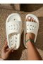 Womens White Leaf-Patterned Comfort Slippers - 2