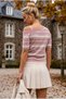 Pastel Pink Asymmetrical Collar Short Sleeve Striped Hem Buttoned Casual Knitwear Sweater 60 60 - 7