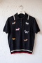 Black Polo Collar Short Sleeve Half Placket Buttoned Dog Appliqué Casual Long Back Knit Sweater 58 60 - 2