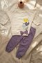 Aria Bloom Baby Girl Ruffle Detailed Heart Patterned Top and Bottom Set - 100% Cotton Purple & Cream Sweatshirt - 2