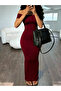 Burgundy Bodycon Off-Shoulder Maxi Dress - 3
