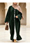 Green Corduroy Open Abaya with Ties - 3
