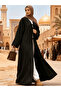 Black Ribbed Abaya with Tie Front - 5