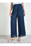 Dark Blue Wide-Leg Trousers with Elastic Waist - 2