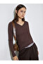 Brown Ribbed Knit Long Sleeve Top