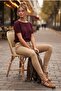 Burgundy Boat Neck Short Sleeve Glittery Hem Lycra Knit Casual Knitwear Sweater 57 60 - 6