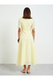 Yellow Embroidered A-Line Maxi Dress with Short Sleeves - 5