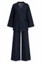 Navy Blue Double-Breasted Collared Kimono Pants Set - 2Y8629