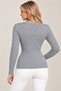 Women's Round Neck Long Sleeve Woven Detailed Diamond Pattern Openwork Ribbed Soft Textured Stylish Casual Gray Knitwear Sweater - 3