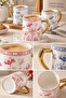 Simple Love Written Floral Patterned Porcelain Mug – Decorative Coffee and Tea Cup with Gold Handle - 5