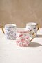 Simple Love Written Floral Patterned Porcelain Mug – Decorative Coffee and Tea Cup with Gold Handle - 2