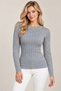 Women's Round Neck Long Sleeve Woven Detailed Diamond Pattern Openwork Ribbed Soft Textured Stylish Casual Gray Knitwear Sweater - 5