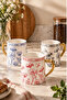 Simple Love Written Floral Patterned Porcelain Mug – Decorative Coffee and Tea Cup with Gold Handle