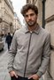 Men's Winter Beige Coat with Polo Collar and Pockets, Bonded Fabric, Classic Pattern - M002