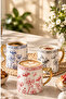 Simple Love Written Floral Patterned Porcelain Mug – Decorative Coffee and Tea Cup with Gold Handle - 6