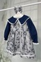 Navy Blue Gray Floral Patterned Cotton Winter Casual Girl's Baby Dress