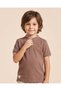 Boys Brown Plain Mandarin Collar Short Sleeve Polo Shirt
