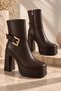 Blai̇re Women's Boots with Belt and Buckle, Platform Sole, Thick Heel - 2