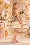 Girl's Matte Satin Fabric, Floral Applique, Stone Detail, Tulle, Bow Evening Dress - 3