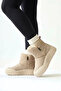 Adora Women's Ecru Cream Suede Detailed Sheepskin Lined Thick Sole Zippered Snow Boots and Short Boots - 4