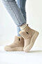 Adora Women's Ecru Cream Suede Detailed Sheepskin Lined Thick Sole Zippered Snow Boots and Short Boots - 2