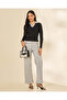 Women Black Contrast Collar Ribbed Top - 2