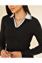 Women Black Contrast Collar Ribbed Top - 4