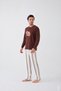 Men's Cotton Long Sleeve Top Astronaut Printed Lower Stripe Pajamas Set