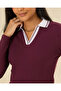 Women Burgundy Contrast Collar Ribbed Top - 4