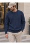 Men's Premium Hair Knit Crew Neck Sweater Navy Blue 4Dngr