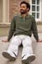Men's Zippered Polo Collar Green Knit Sweater - 6