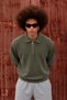 Men's Polo Collar Half Zipper Long Sleeve Green Sweater - 2