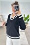 V-Neck Collar Striped Knitwear Blouse 7K090