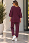 Women's Long Sleeve Crew Neck Relaxed Fit Blouse & Elastic Waist Pocket Pants Two Piece Set - 3