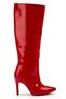 Zri̇nx-2004 Premium Red Patent Leather Pointed Toe Thin Heeled Women's Boots 7 cm - 2
