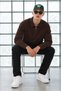Men's Polo Collar Half Zipper Loose Fit Brown Sweater - 4