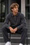 Men's Zippered Polo Collar Smoked Sweater - 4