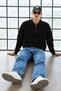 Men's Polo Collar Half Zipper Loose Black Sweater - 6