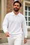 Men's Zippered Polo Collar White Knit Sweater - 3