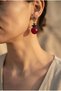 Handmade Crystal Beaded Burgundy Ball Earrings - 3