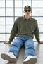 Men's Polo Collar Half Zipper Loose Green Sweater - 6
